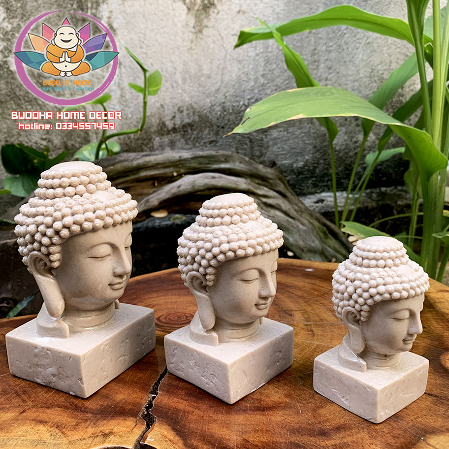 Tượng đầu Phật Thích Ca Mâu Ni trang trí màu đá sỏi trắng,vàng size nhỏ- trung- lớn