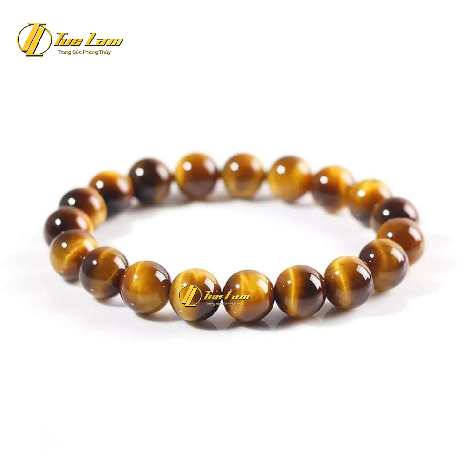 Vòng tay đá phong thủy hạt đá mắt hổ nâu vàng size 10 li mang lại may mắn bình an - Tuệ Lâm