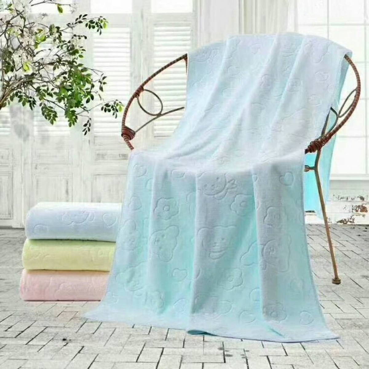 Combo 2 chiếc khăn tắm xuất nhật khổ lớn siêu mềm mại họa tiết in chìm 140x70cm