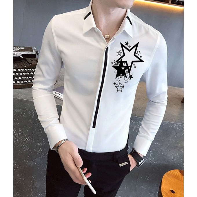 [HCM][Freeship] Áo Sơ Mi Nam Phối Viền Họa Tiết Ngôi Sao giá rẻ