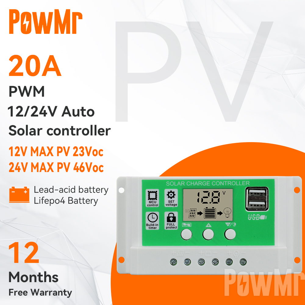 The charge controller solar powmr 30/20 / 10a lithium battery pwm 12v 24v diy động with lcd regulator solar dual usb 2021 hot