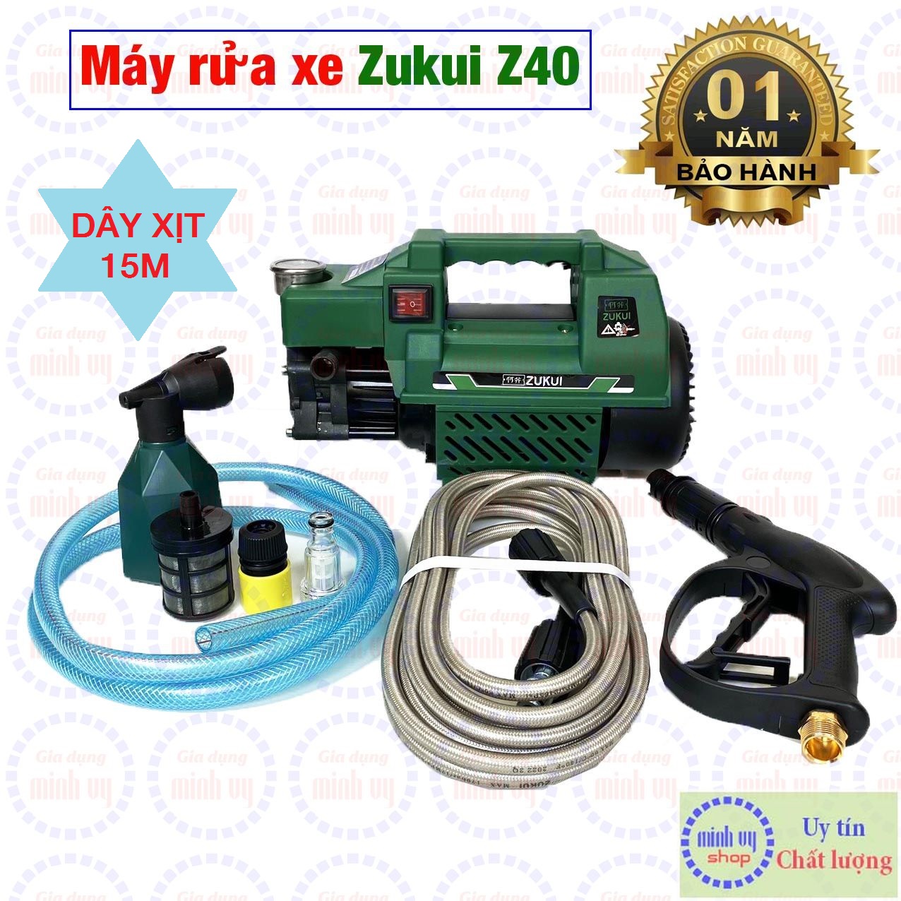 [DÂY 15M]  Máy rửa xe mini gia đình Zukui S3 - 2000W- - tặng bình xà bông - BH 12 tháng
