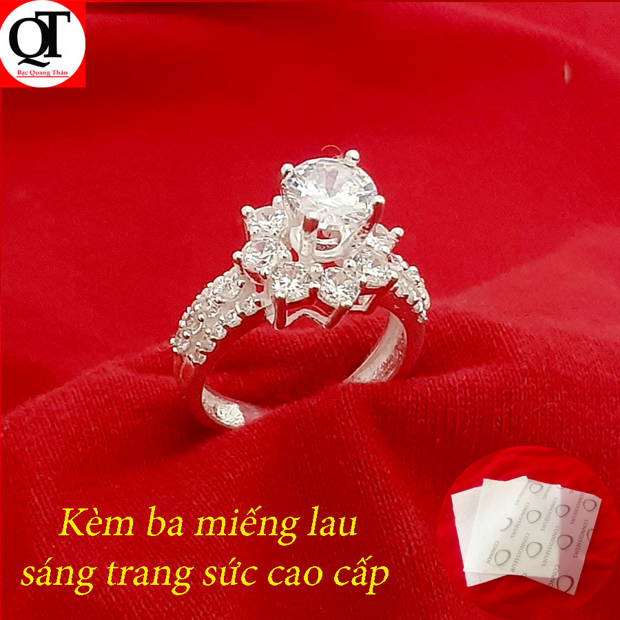 Nhẫn nữ Bạc Quang Thản, nhẫn nữ ổ cao gắn đá kim cương nhân tạo size 5