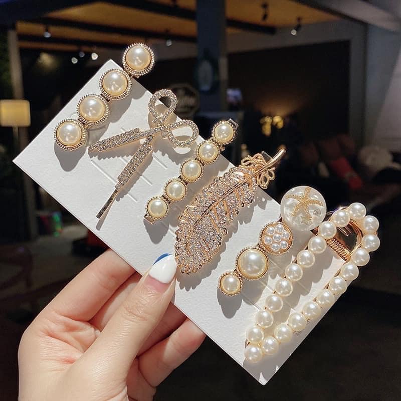 SET 2 VỈ KẸP TÓC ĐÍNH ĐÁ - NGỌC TRAI