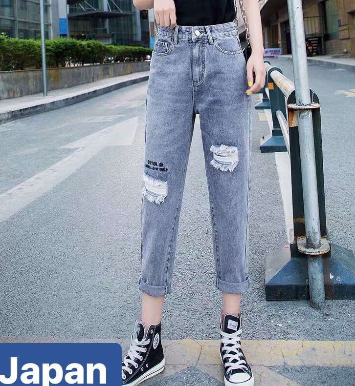 QUẦN JEAN BAGGY NỮ CHẤT BÒ XANH XANH IN CHỮ NHẬT BẢN TAMAKO LƯNG CAO NÂNG MÔNG JP-3051 JAPAN FASHION