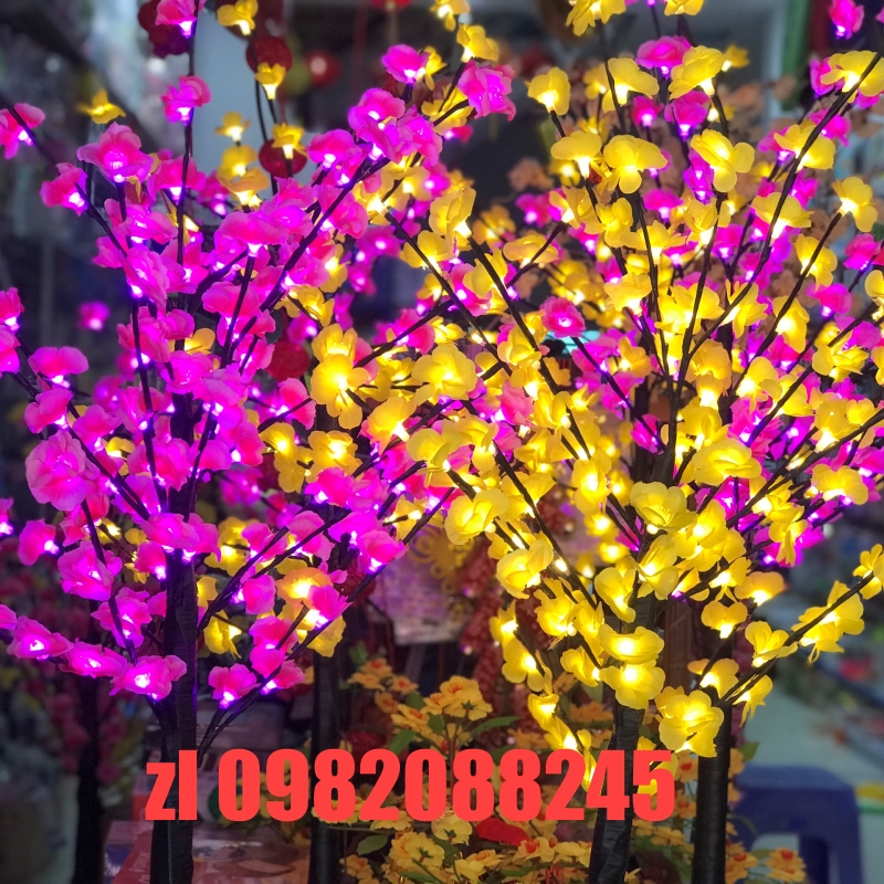 Cây mai vàng, hồng đào size 120cm hoa led trang trí tết siêu đẹp