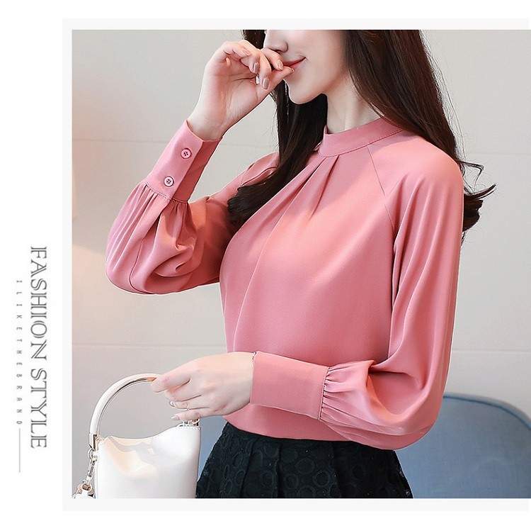 ÁO KIỂU NỮ TAY DÀI CỔ XẾP LY- AP006