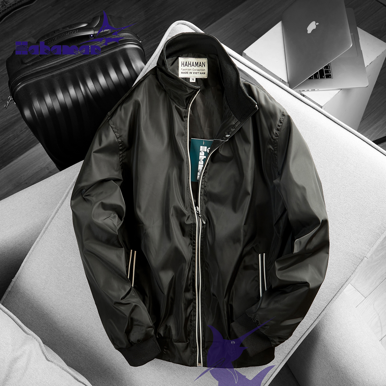 Áo khoác dù nam HAHAMAN dạ quang 2 lớp cao cấp cổ đứng AKDDQ0203