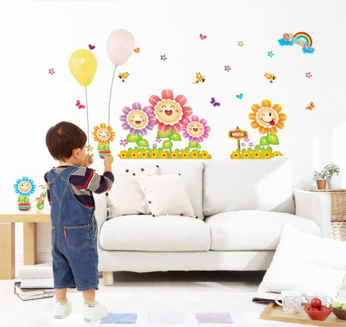 [HCM]Decal trang trí Chân tường Hoa Mặt Cười-K53