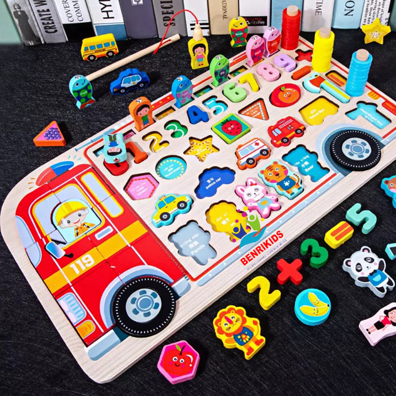 Fishing toy set combination magnet game jigsaw puzzle number for baby playing Medium Medium learning, đồ child toy fun