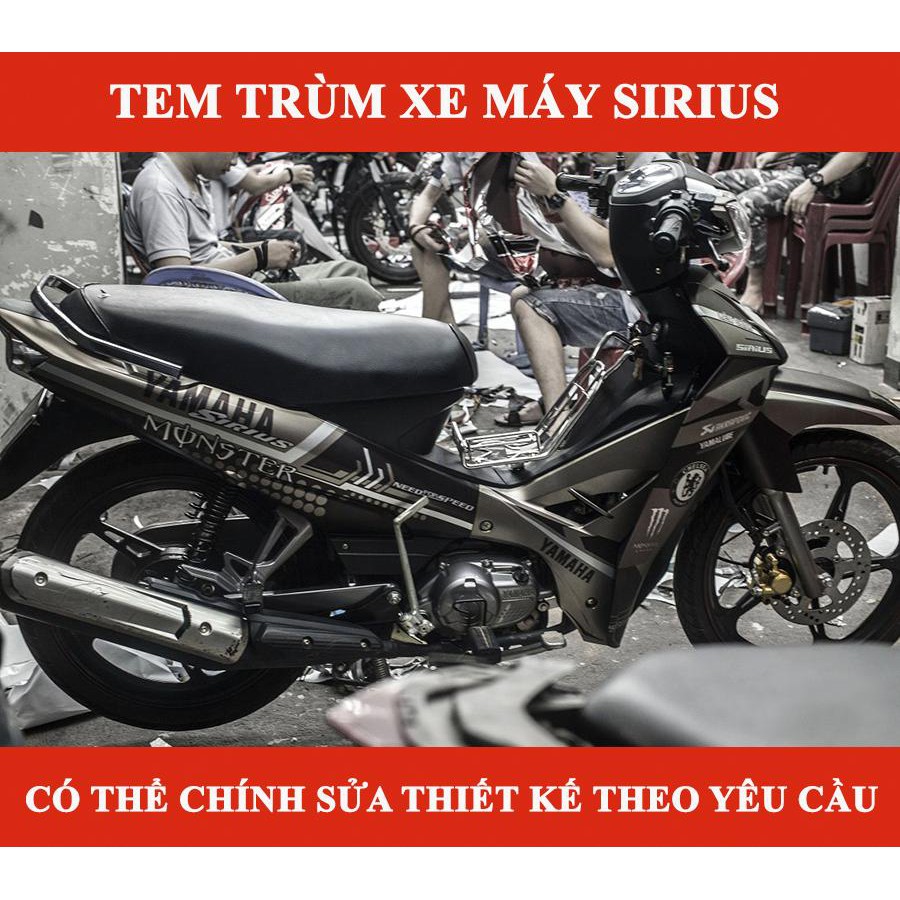 Tem trùm Sirius đen xám monster rc, team trùm sirius đẹp, độ tem sirius, tem dán xe máy sirius, decal sirius, tem trùm sirius rẻ đẹp