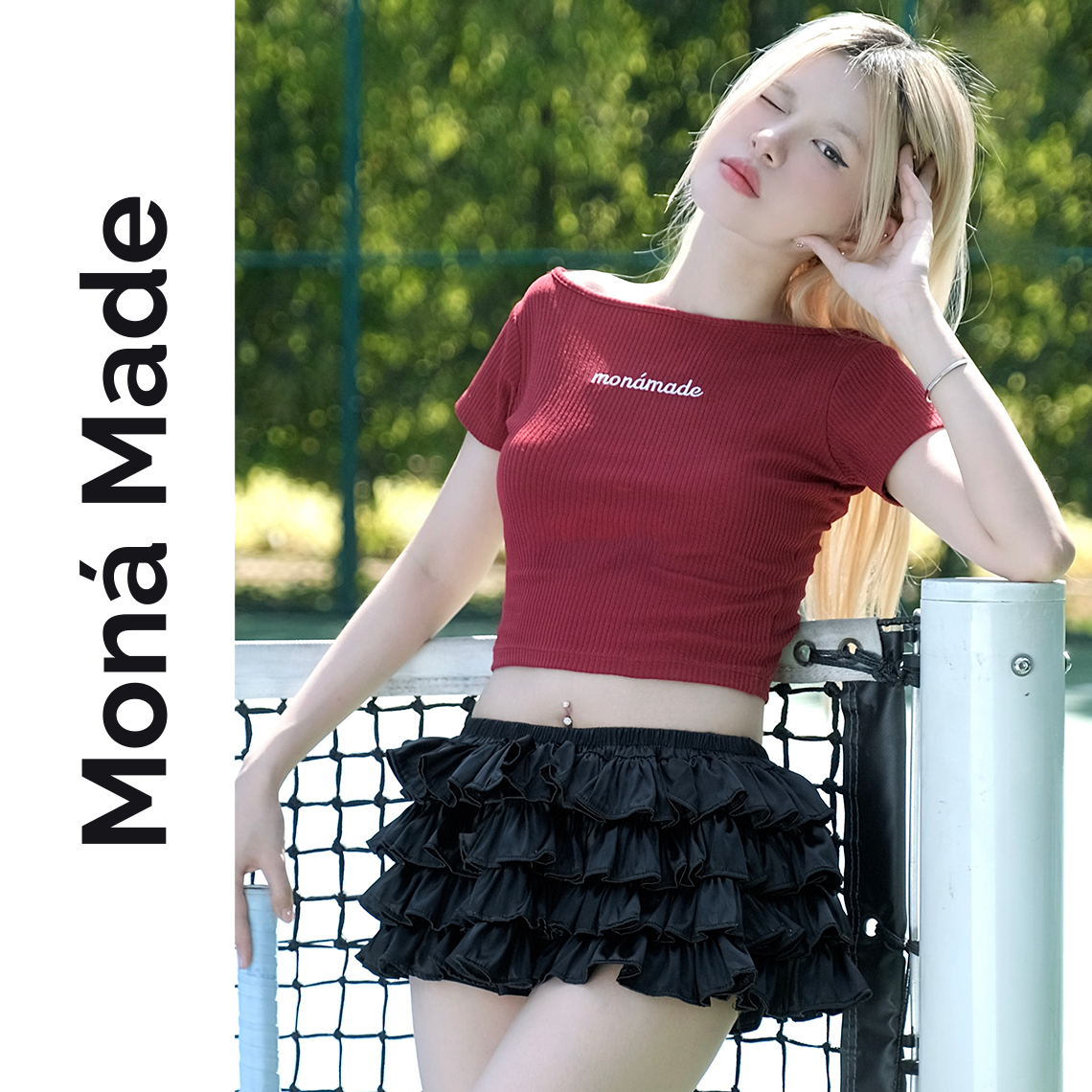 Áo thun croptop form ôm tay ngắn cột nơ MONÁ - MAY