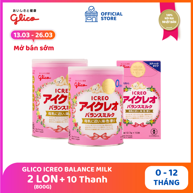 Combo 2 lon sữa bột Glico 800g + stick số 0