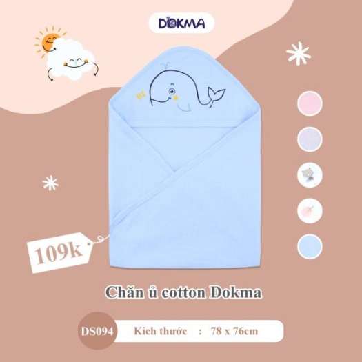 Chăn ủ bé sơ sinh cotton siêu mềm dokma