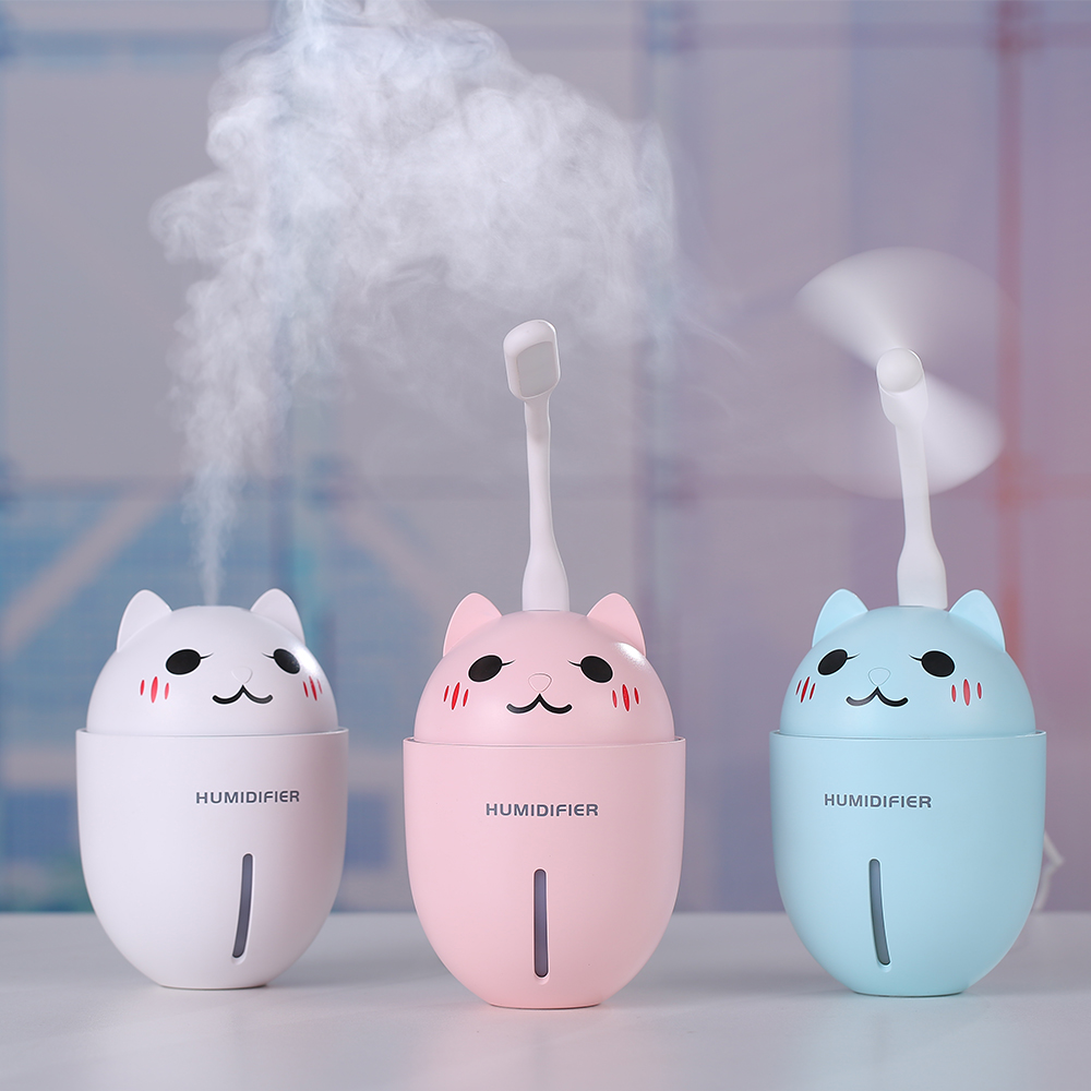 Máy phun sương mini, phun sương mini cầm tay, phun sương giá rẻ, quạt mini cầm tay, quạt phun sương, máy phun sương HUMIDIFIER 3 IN 1 hình con mèo