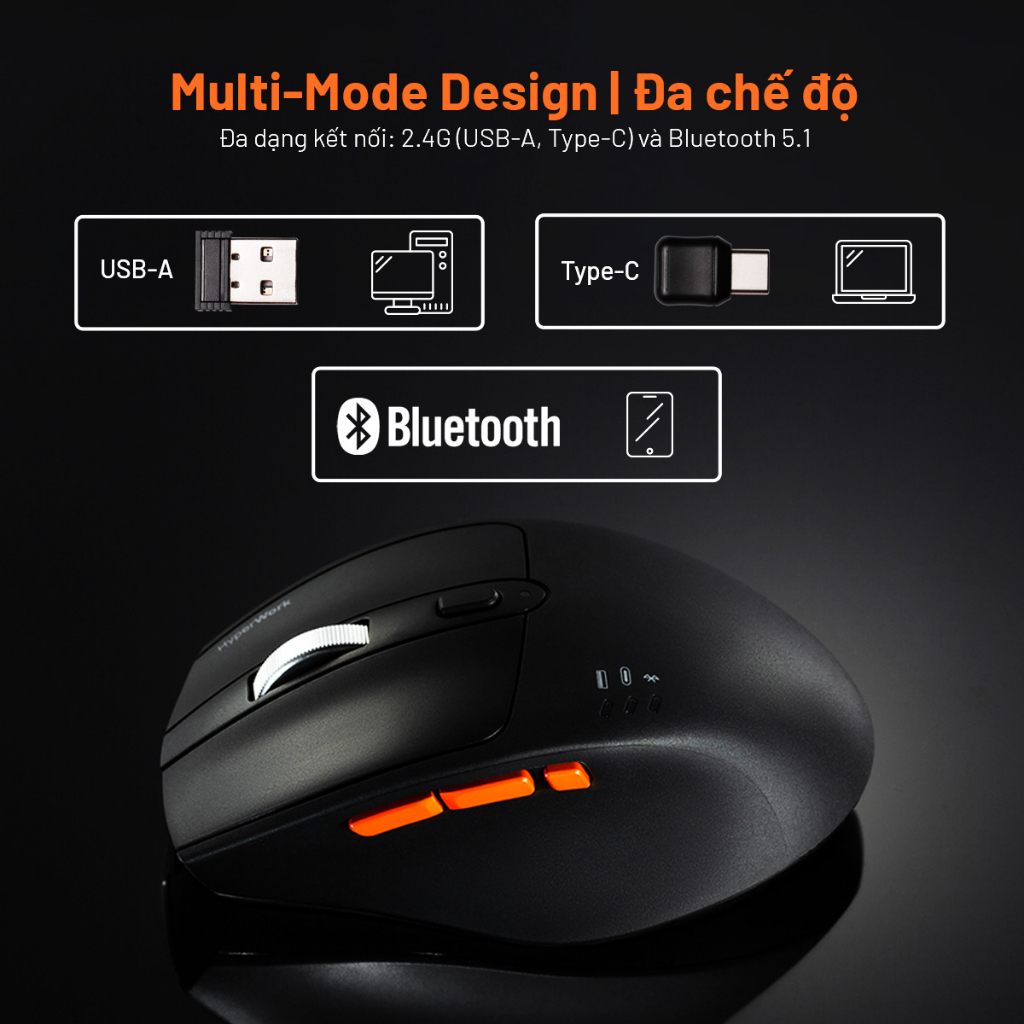 Chuột không dây HyperWork Silentium MS01 / Silentium Mini MS01M (Switch silent yên tĩnh, kết nối 3 Mode)