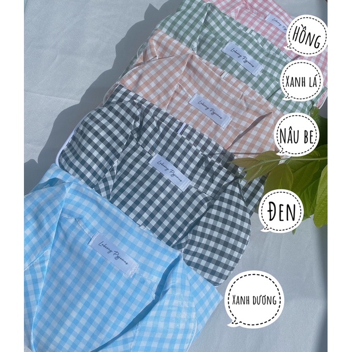 [Set Dài]Đồ ngủ caro dài Pyjama nữ đồ mặc ở nhà chất kate lụa Labeony