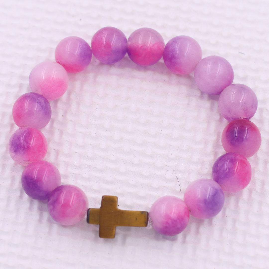Tiger Eye Cross charm multi-color cabochon stone beads bracelet-feng shui stone chain, lucky
