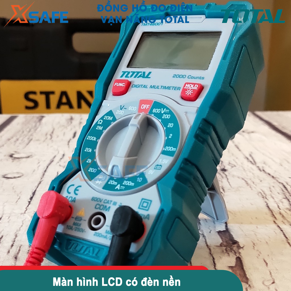 Đồng hồ đo điện vạn năng TOTAL màn hình LCD có đèn nền ban đêm đo dòng điện điện áp điện trở thông mạch TMT46001 TMT460012