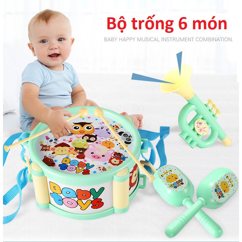 Bộ trống kèn 6 món cho trẻ em kích thích não phát triển trí thông minh