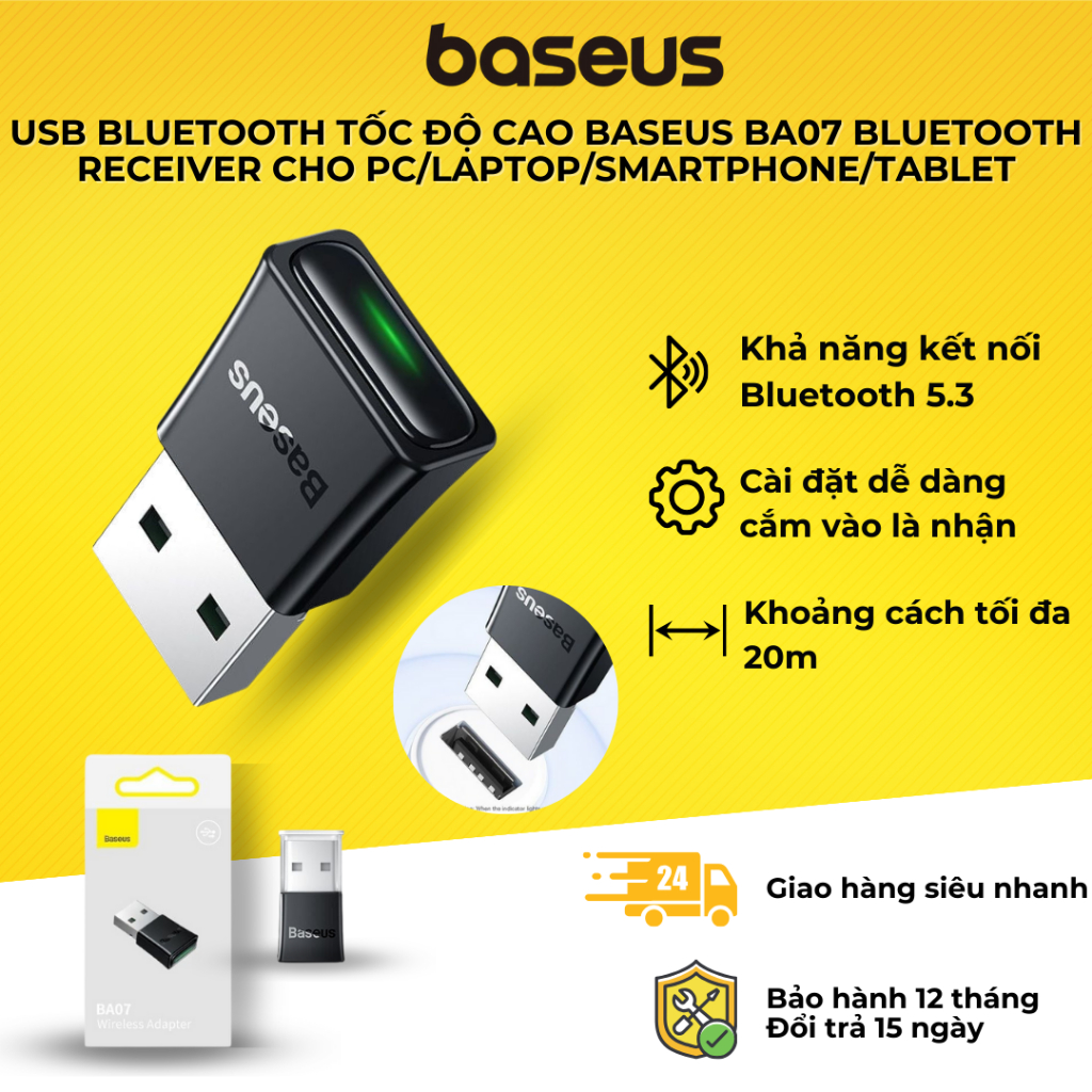Bộ Chuyển Đổi Kết Nối Không Dây Bluetooth Baseus BA07 Wireless Adapter