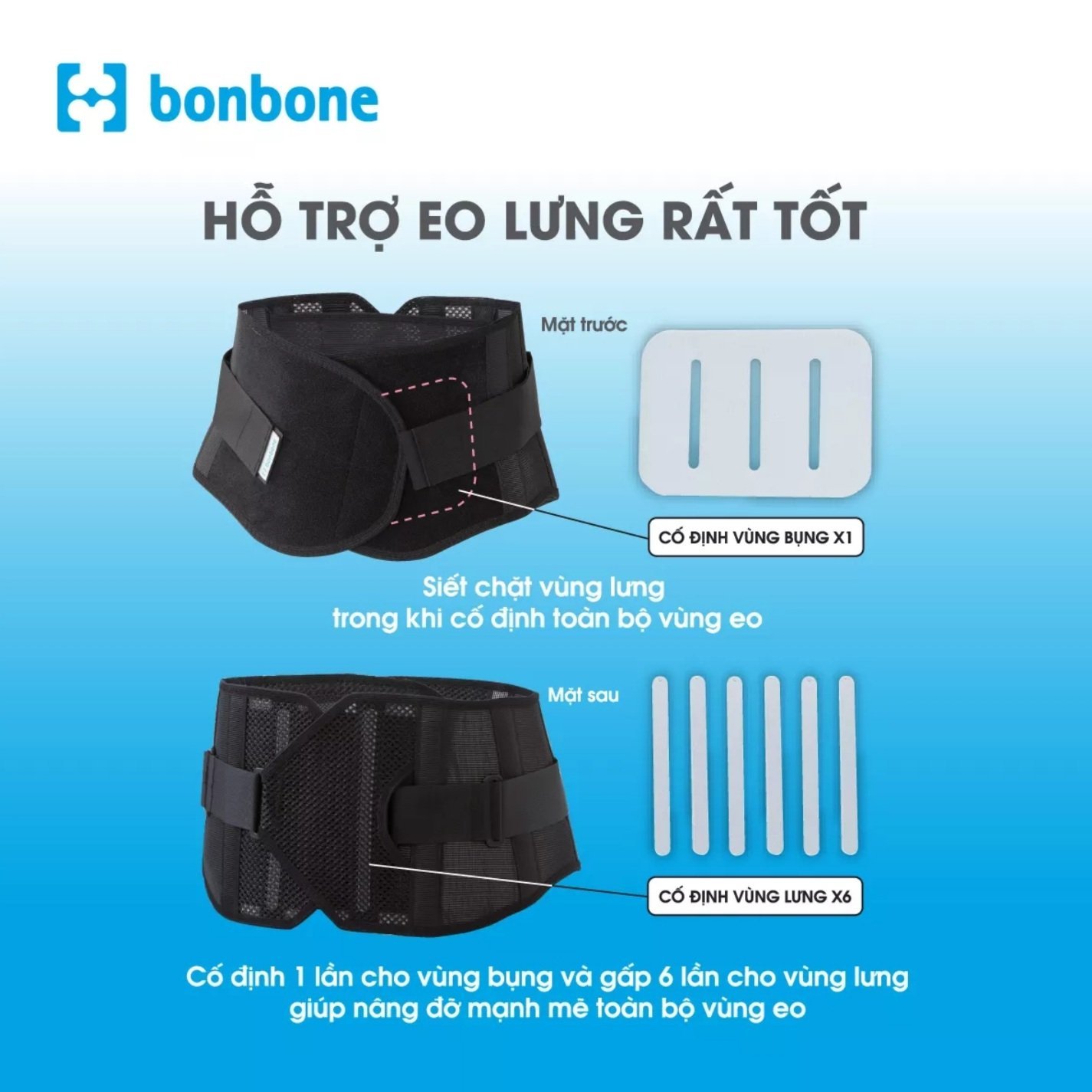Đai hỗ trợ cột sống Pro Hard Slim BONBONE - (Đen) các size