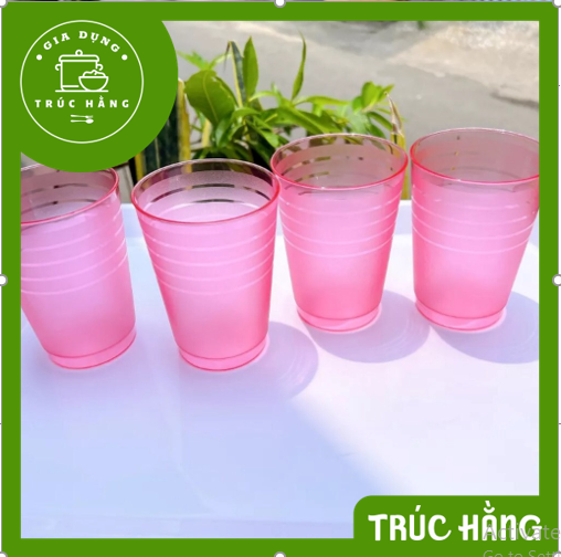 Set 4 ly nhựa tròn sọc hofaco 350ml - ly nhựa nhiều màu