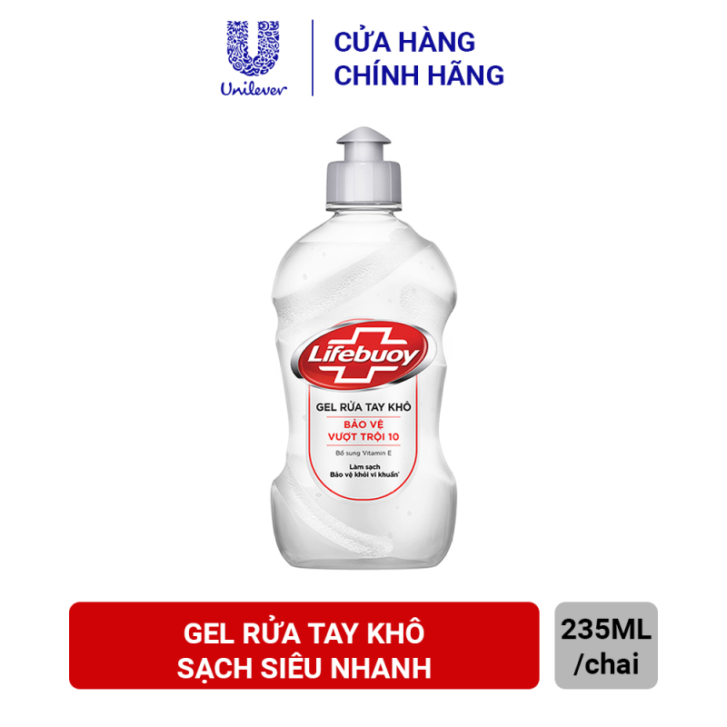 Gel rửa tay khô sạch siêu nhanh Lifebuoy Bảo Vệ Vượt Trội 10 (Chai nắp bạc 235ml) cao cấp