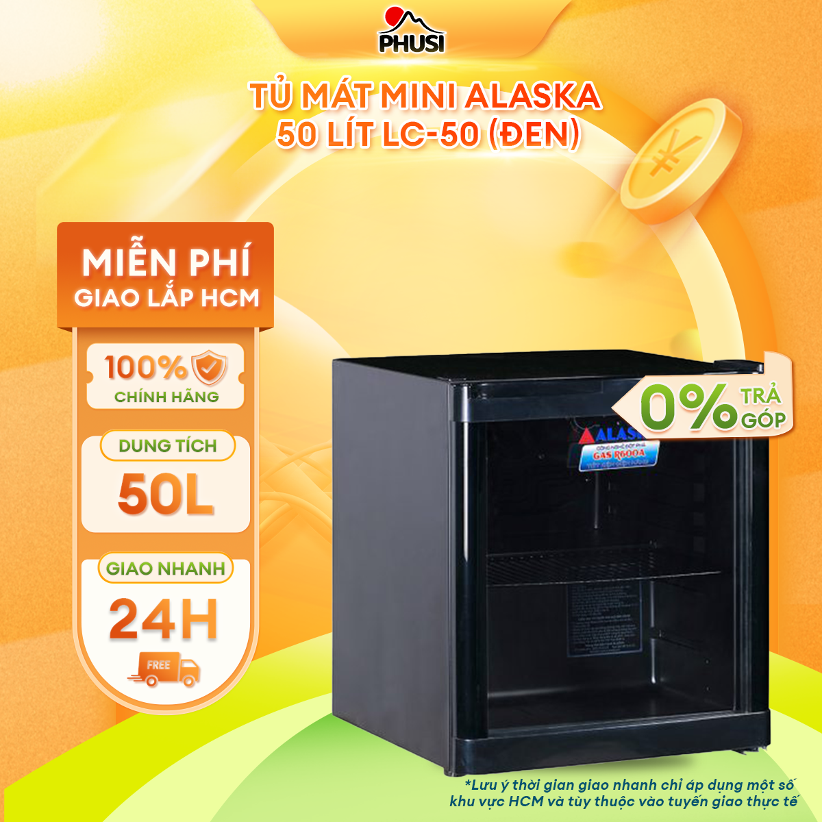 [Trả góp 0%] LC-50B - Tủ mát mini Alaska 50 lít LC-50 (Đen)