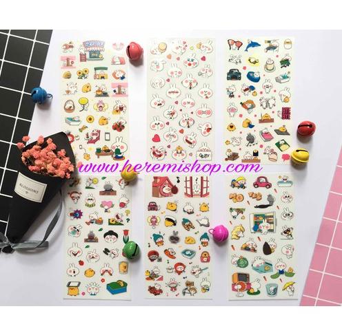 Bộ 6 tấm sticker Thỏ Nghịch - A003