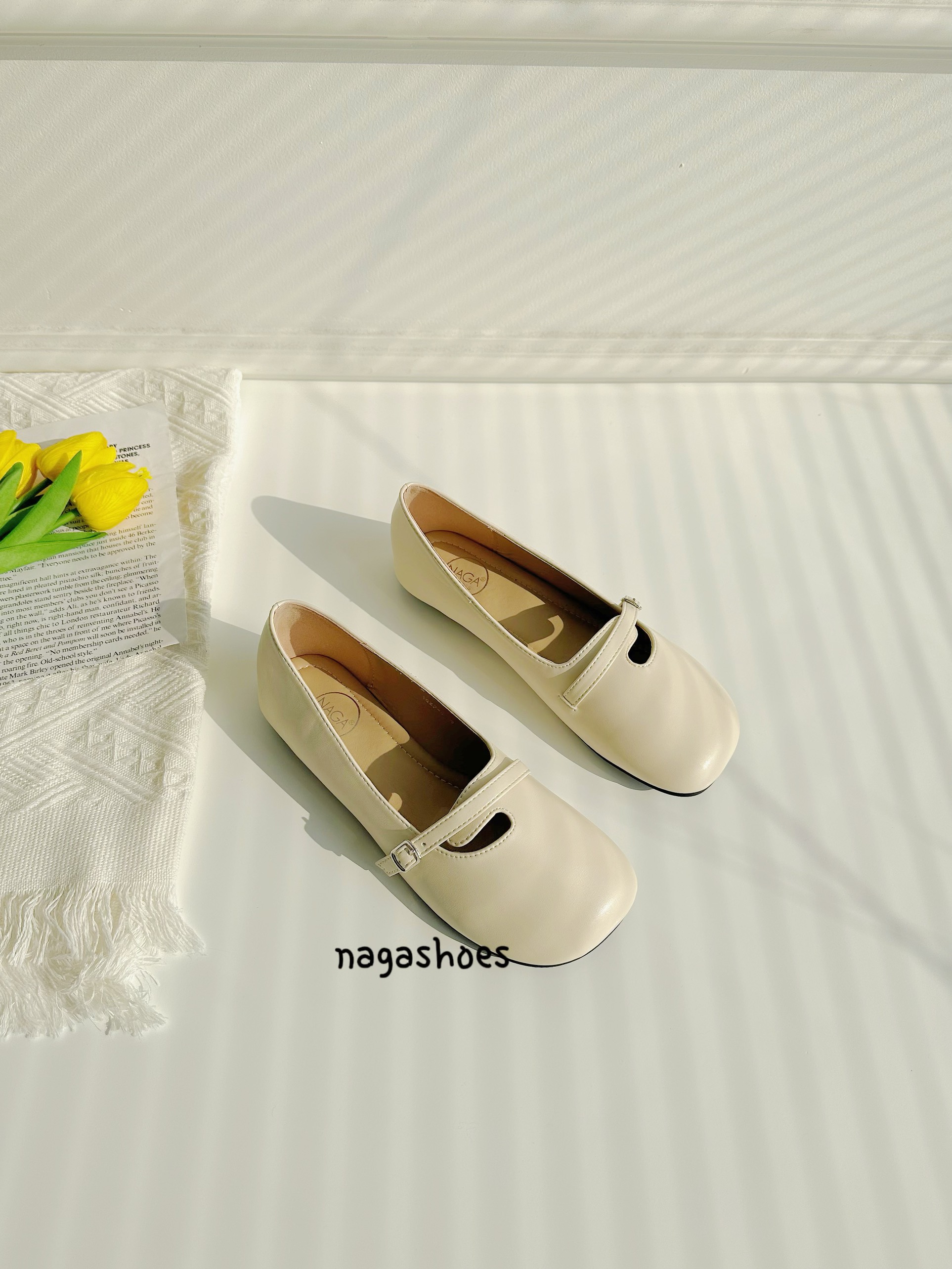 Giày búp bê nagashoes mũi tròn quai ngang khóa nhỏ nab78