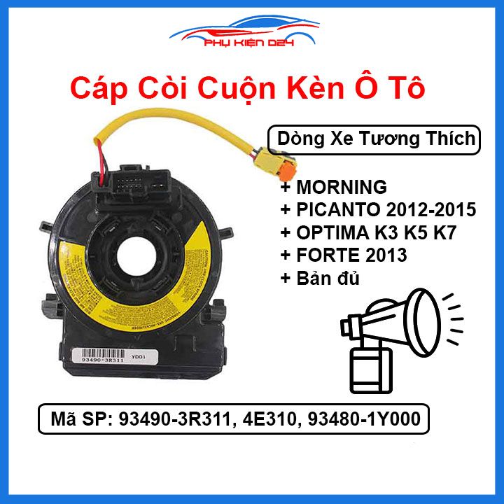 Cáp còi, cuộn điện còi cho xe morning picanto 2012-2015 nhập, optima k3 k5 k7 mã 93490-3r311, 4e310, 93480-1y000 bản đủ
