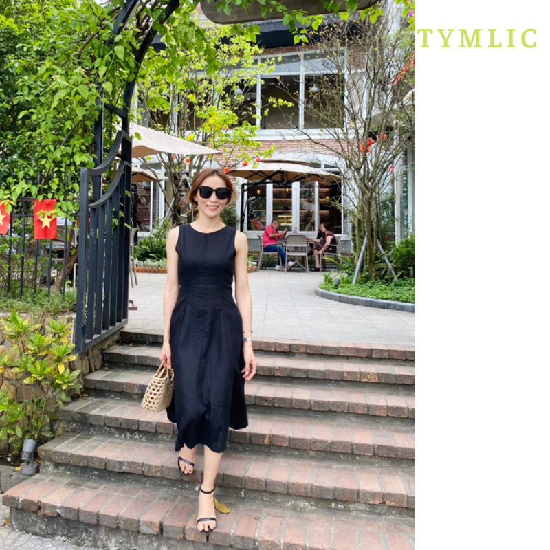 Đầm Linen Tưng Premium Sát Nách Đen TYMLIC