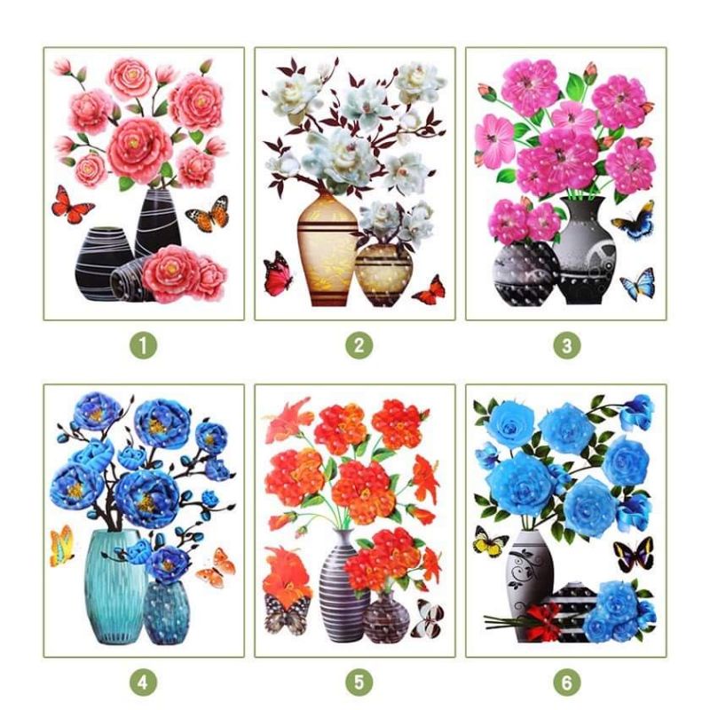 Tranh dán tường, decal dán tường bình hoa 3d