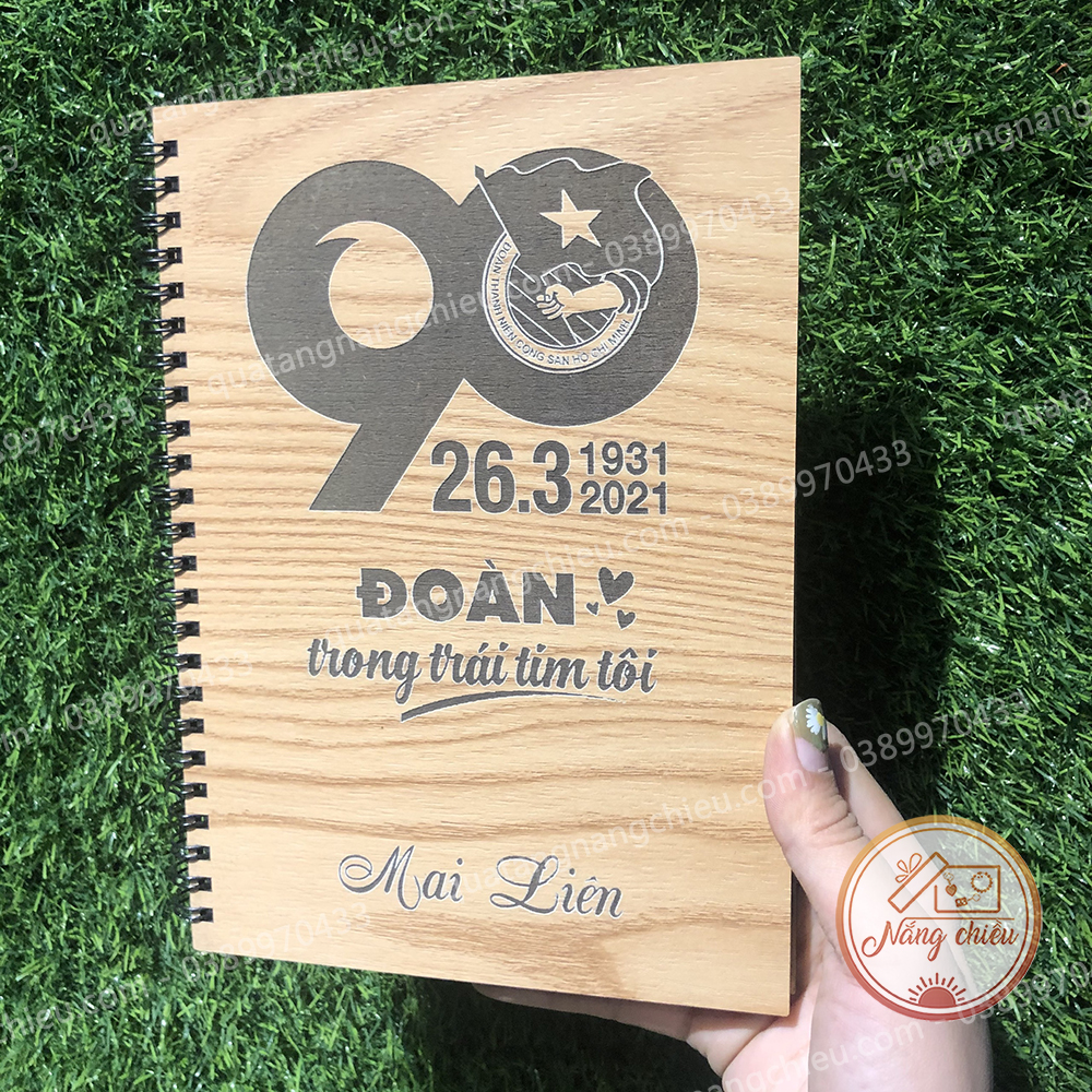 Sổ đoàn viên khắc logo theo yêu cầu - Sổ tay thiết kế và khắc tên cá nhân - Bìa gỗ cứng và lò xo xoắn hiện đại