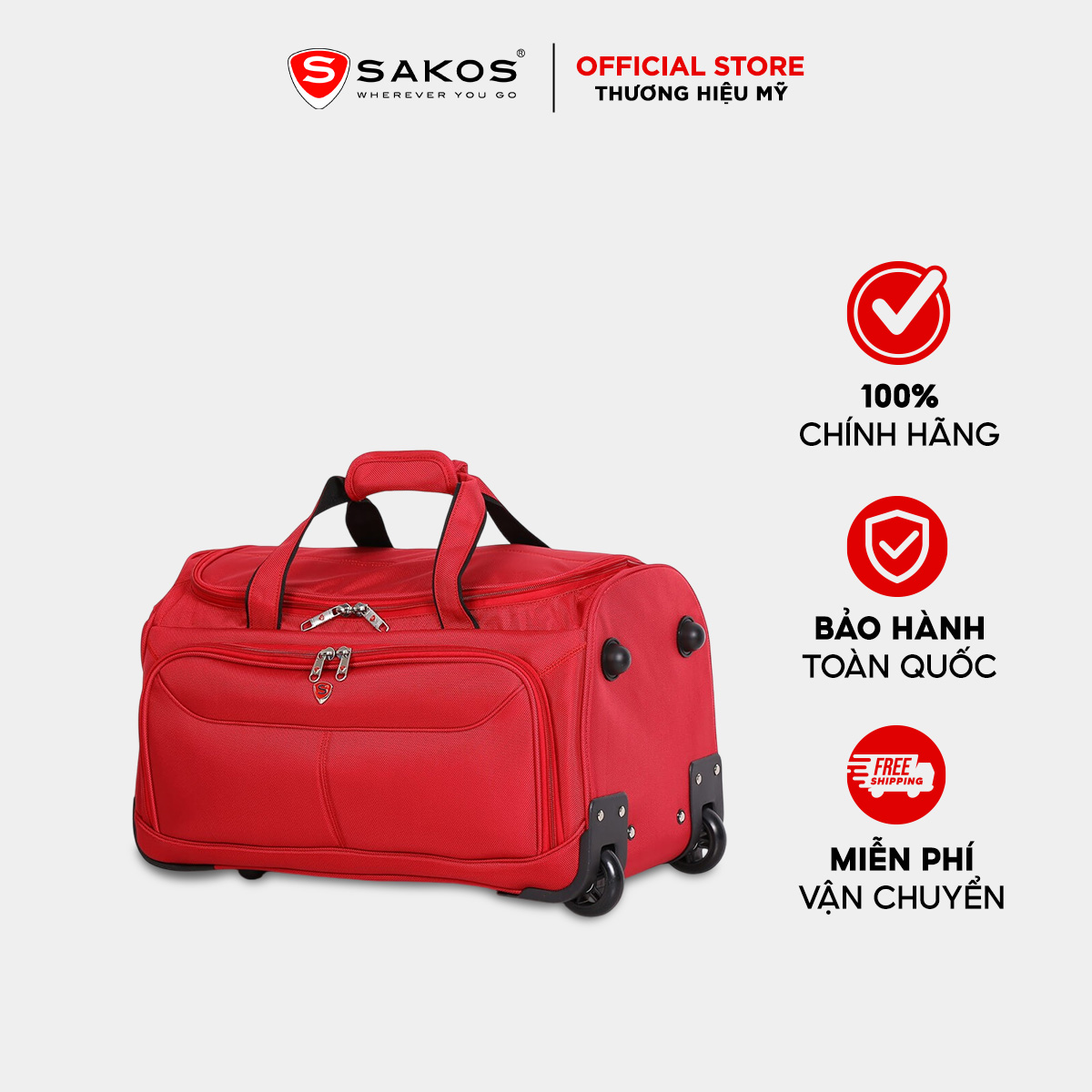 Túi du lịch có cần kéo SAKOS STILO - Thiết kế thông minh tích hợp cần kéo tiện lợi, Tải trọng tối đa 20kg