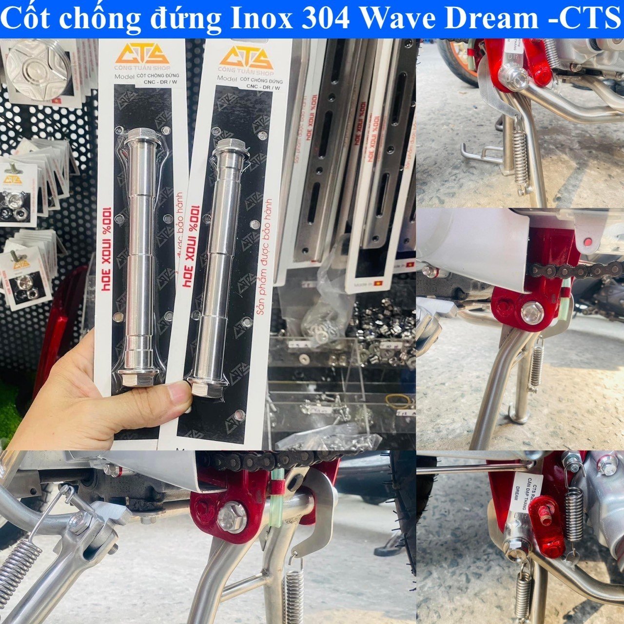 Cốt chống đứng inox 304 wave , dream cts