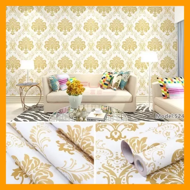 Giấy Dán Tường Sẵn Keo Châu Âu Vàng (10m x 45cm)