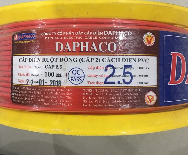 DÂY CÁP ĐƠN 2.5 DAPHACO - 100 mét