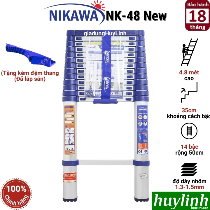 Thang nhôm rút đơn Nikawa NK-48 NEW - 4.8 mét - Tặng đệm cao su