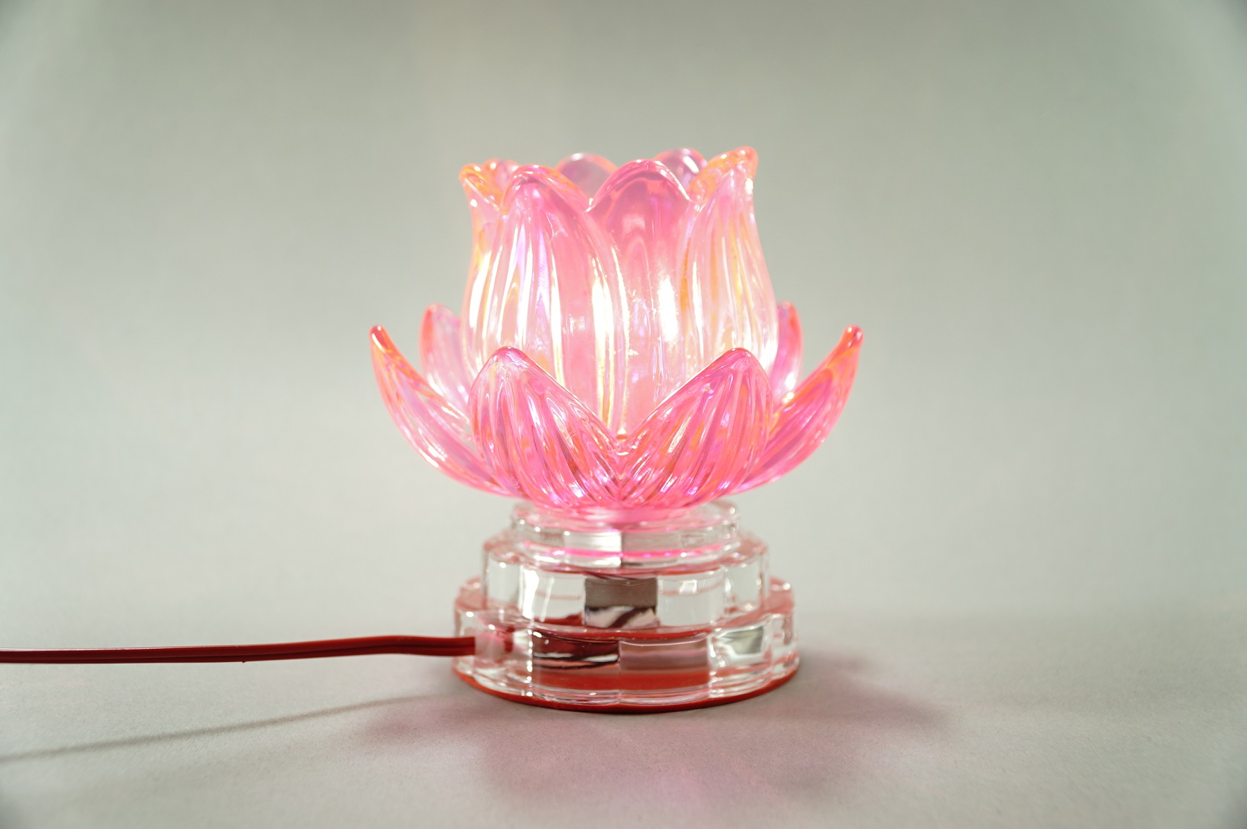 Đèn thờ cúng điện lưu ly sen nở nguyên khối đèn led trụ tròn - Cao 12cm