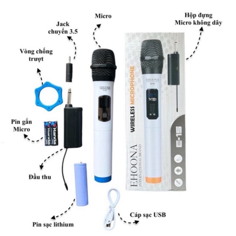 Micro Uhf Không Dây Ehoona E15 Âm Thanh Cực Hay