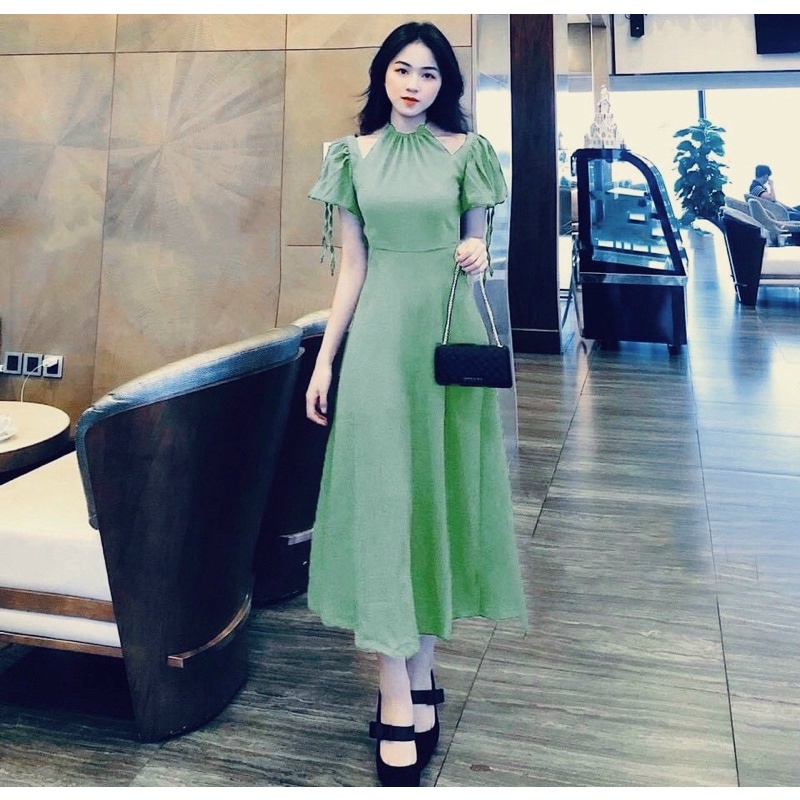 Đầm cổ yếm tay bo 3 màu