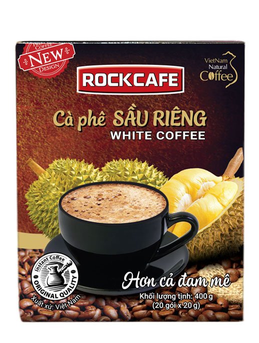 RockCafe - Cà phê hòa tan 3 trong 1 - Vị sầu riêng độc đáo - Thơm ngon - Tinh khiết - Hộp 20 gói x 20 gr