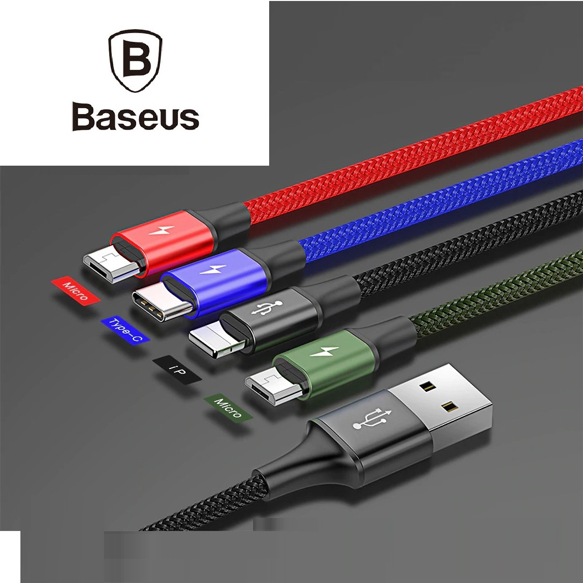 [HCM]Cáp sạc Baseus 4 Trong 1 ( Micro USB + 1 Type-C + 2 đầu Lightning)