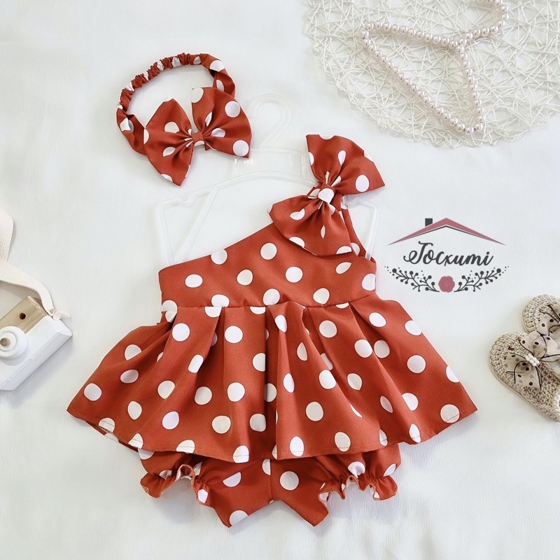 [SET 3 MÓN] SET BỘ NƠ LỆCH VAI CHẤM CAM SIÊU SANG [THIẾT KẾ] - Tocxumi House