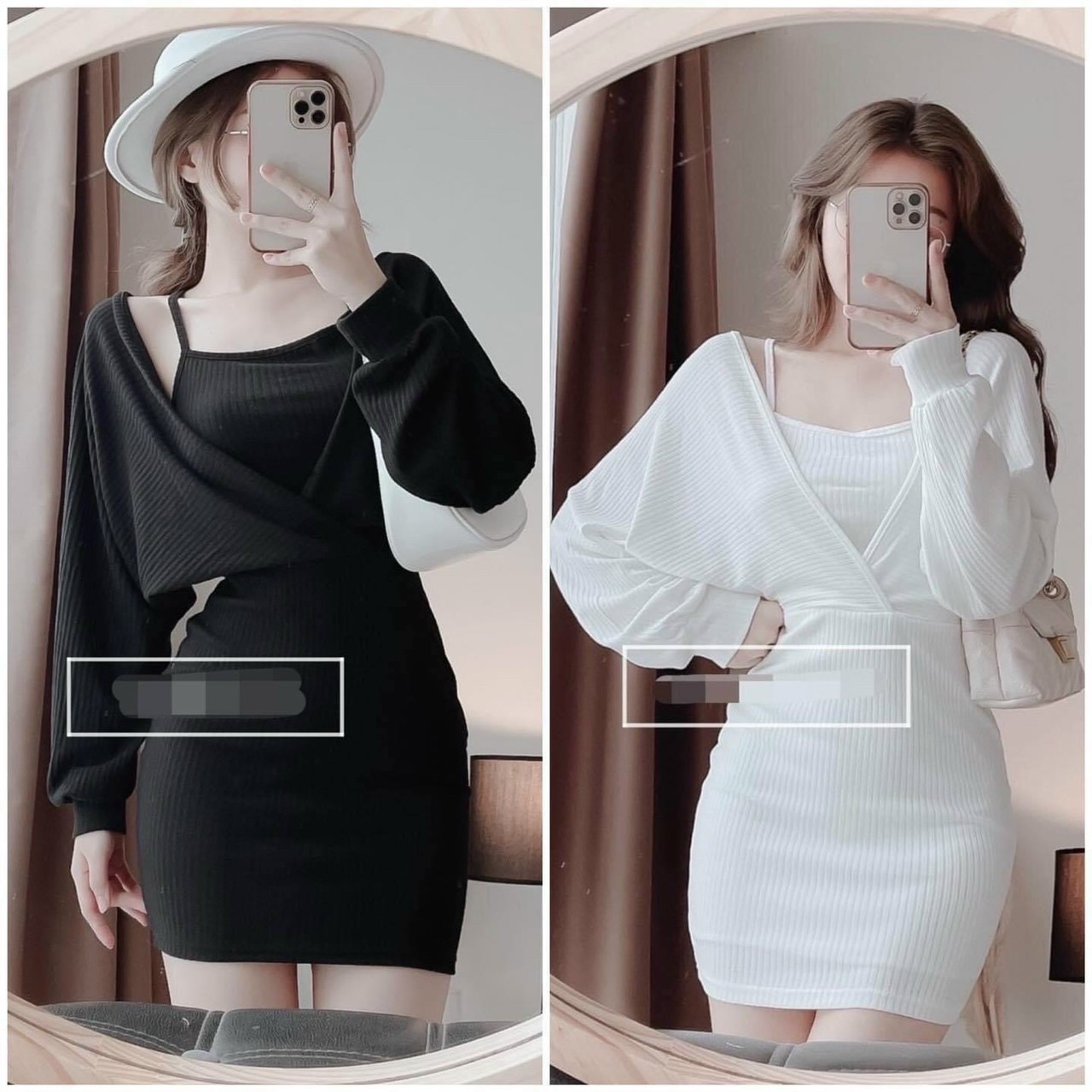 Đầm ôm cổ v gân đũa siêu xịn