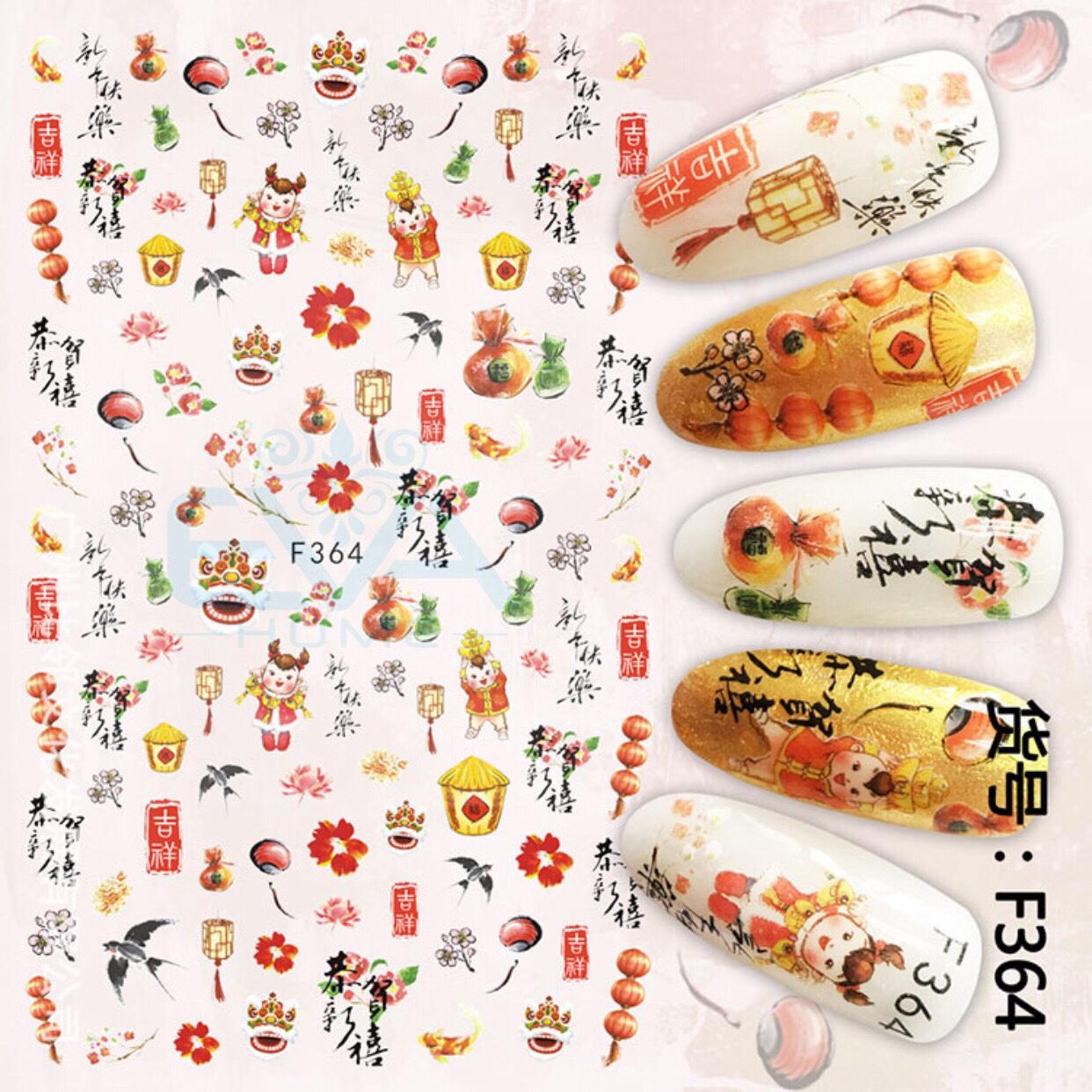 [HCM]STICKER DÁN MÓNG TAY HOẠ TIẾT TẾT ĐÓN XUÂN