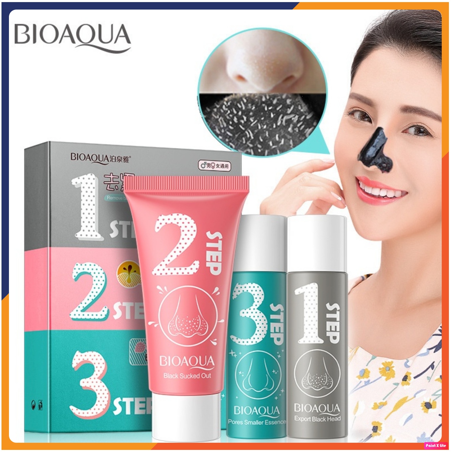 Combo lột mụn đầu đen 3 bước BIOAQUA sạch mụn đầu đen, dưỡng ẩm, làm trắng, se khít lỗ chân lông, kem lột mụn đầu đen mũi, mặt nạ lột mụn đầu đen, gel lột mụn đầu đen, set lột mụn đầu đen 3 bước Melystore SPU117