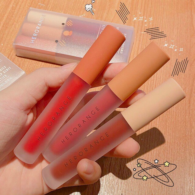 Set 3 Cây Son Kem Lì Herorange Fluffy Lip